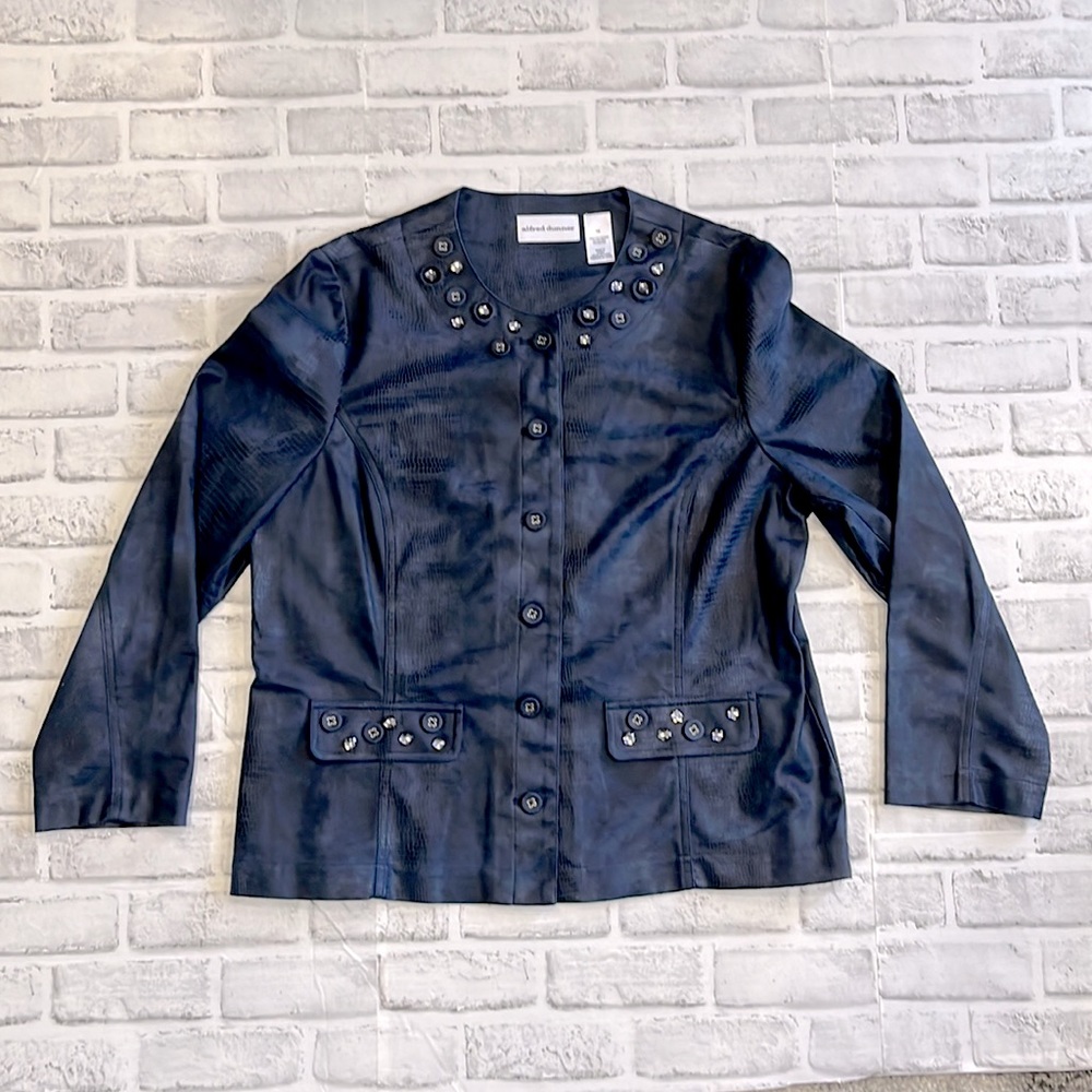 Alfred Dunner Jacket Coat size 14 - dark blue snake skin pattern